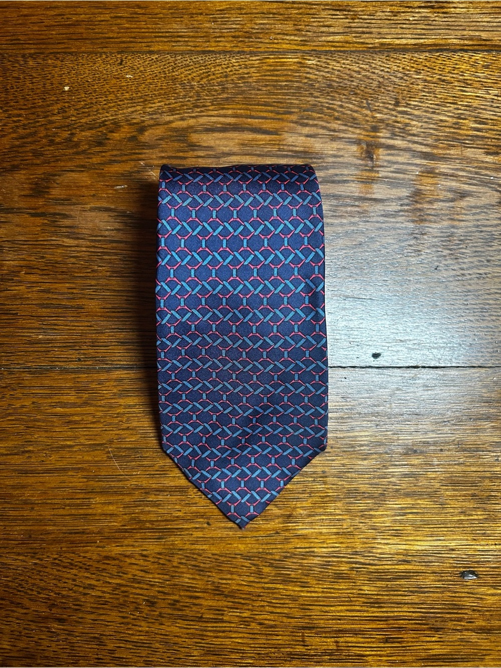 Hermes Classic Geometric Navy and Red Men's Tie
